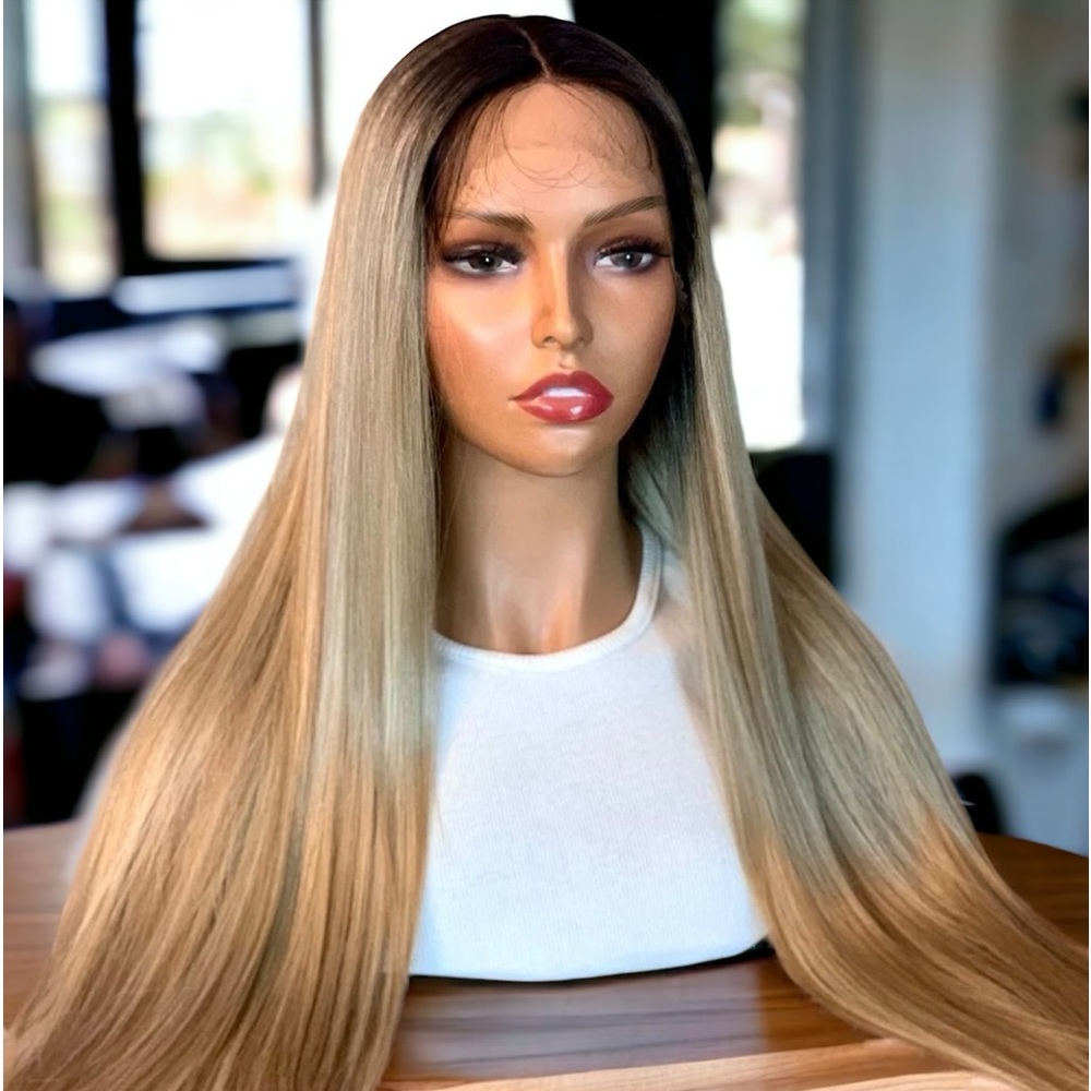 Blonde Ombré Human Hair Wig w/Lace Front, V Part and Baby Hairs